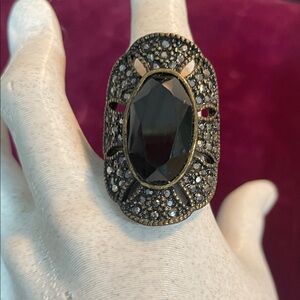 Statement Ring Black Oval Faceted Jewel Cocktail‎ Ring